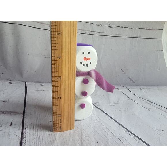 Wooden Handmade Snowman Purple Winter Tiered Tray Home Decor Shelf Sitter - Picture 5 of 5